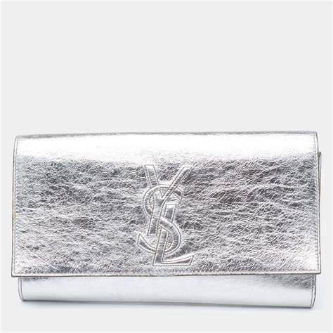 Yves Saint Laurent Silver Leather Belle De Jour Clutch..